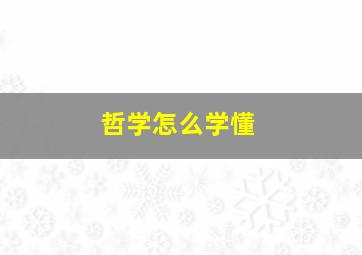 哲学怎么学懂