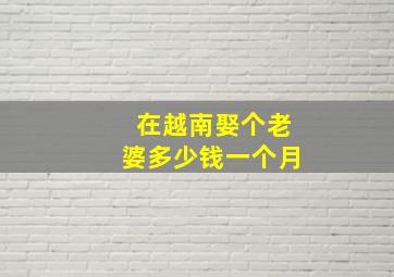 在越南娶个老婆多少钱一个月