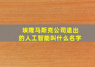 埃隆马斯克公司退出的人工智能叫什么名字