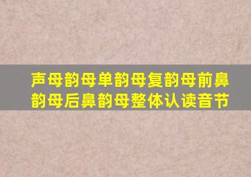 声母韵母单韵母复韵母前鼻韵母后鼻韵母整体认读音节