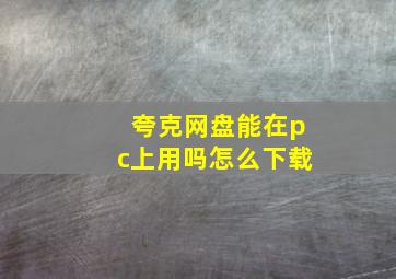 夸克网盘能在pc上用吗怎么下载