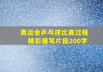 奥运会乒乓球比赛过程精彩描写片段200字