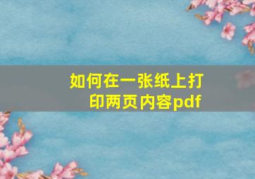 如何在一张纸上打印两页内容pdf