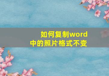 如何复制word中的照片格式不变