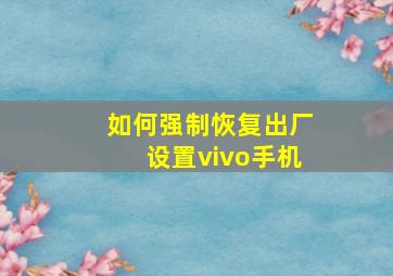 如何强制恢复出厂设置vivo手机