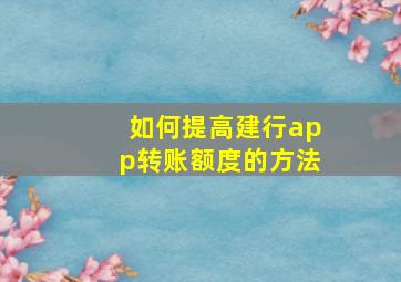 如何提高建行app转账额度的方法