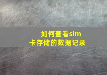 如何查看sim卡存储的数据记录