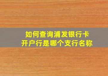 如何查询浦发银行卡开户行是哪个支行名称