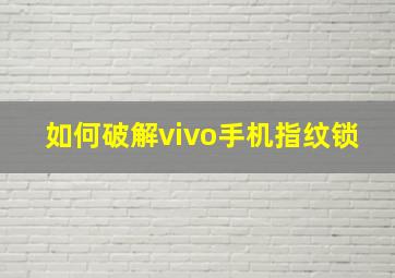 如何破解vivo手机指纹锁