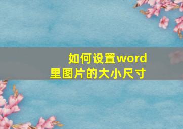 如何设置word里图片的大小尺寸