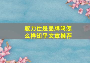 威力仕是品牌吗怎么样知乎文章推荐