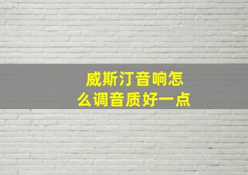 威斯汀音响怎么调音质好一点