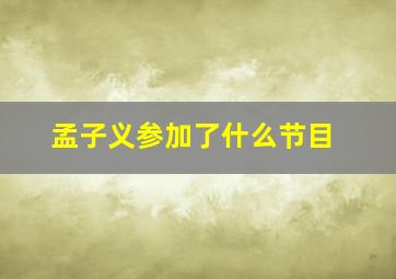 孟子义参加了什么节目