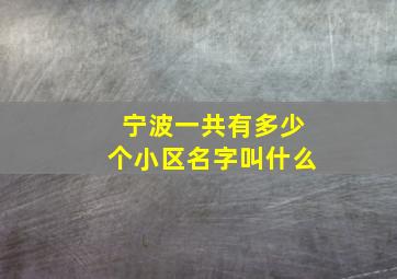 宁波一共有多少个小区名字叫什么