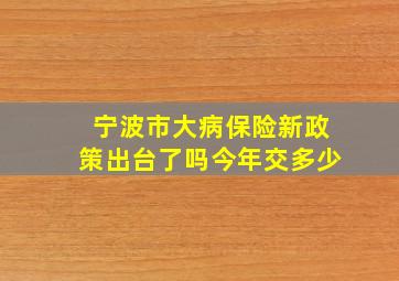 宁波市大病保险新政策出台了吗今年交多少