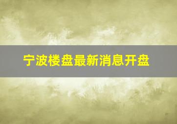 宁波楼盘最新消息开盘