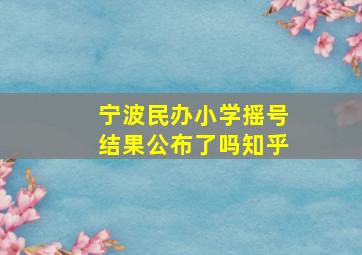 宁波民办小学摇号结果公布了吗知乎