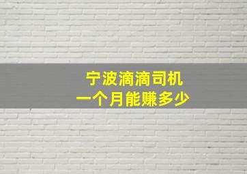 宁波滴滴司机一个月能赚多少