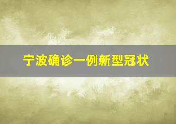 宁波确诊一例新型冠状