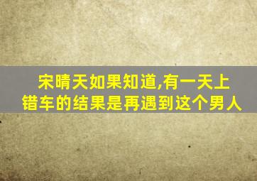 宋晴天如果知道,有一天上错车的结果是再遇到这个男人