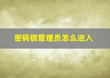 密码锁管理员怎么进入