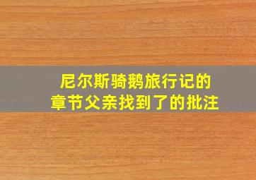 尼尔斯骑鹅旅行记的章节父亲找到了的批注