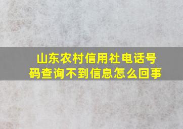 山东农村信用社电话号码查询不到信息怎么回事