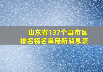 山东省137个县市区排名榜名单最新消息表