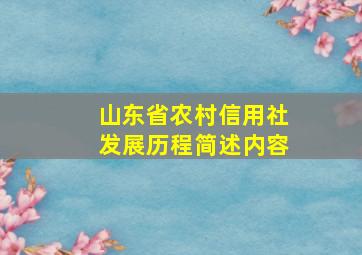 山东省农村信用社发展历程简述内容