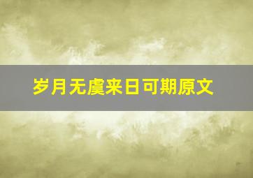 岁月无虞来日可期原文