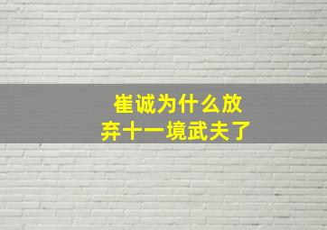 崔诚为什么放弃十一境武夫了