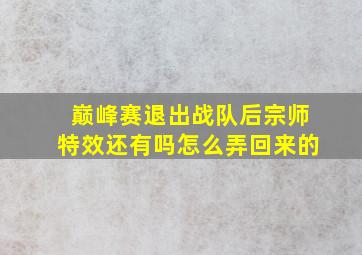 巅峰赛退出战队后宗师特效还有吗怎么弄回来的