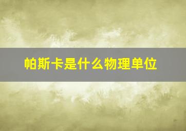 帕斯卡是什么物理单位