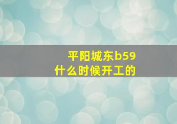 平阳城东b59什么时候开工的