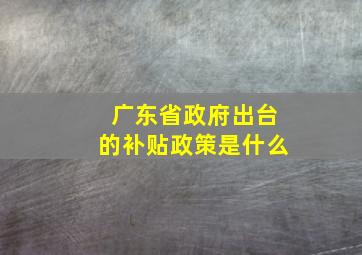 广东省政府出台的补贴政策是什么