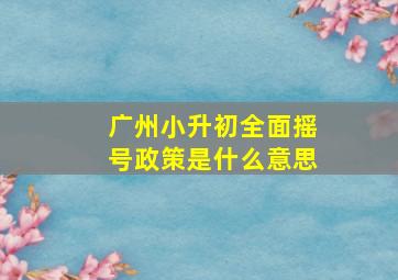 广州小升初全面摇号政策是什么意思