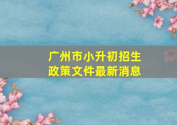 广州市小升初招生政策文件最新消息