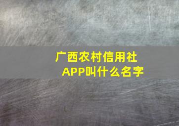 广西农村信用社APP叫什么名字