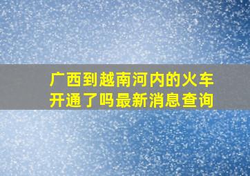 广西到越南河内的火车开通了吗最新消息查询