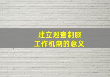 建立巡查制服工作机制的意义