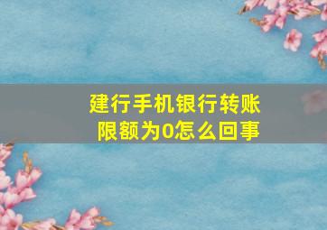 建行手机银行转账限额为0怎么回事