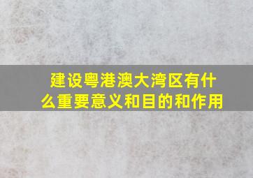 建设粤港澳大湾区有什么重要意义和目的和作用