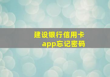 建设银行信用卡app忘记密码