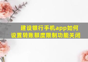 建设银行手机app如何设置转账额度限制功能关闭