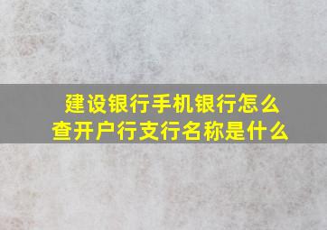 建设银行手机银行怎么查开户行支行名称是什么