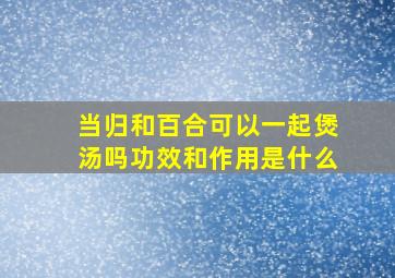 当归和百合可以一起煲汤吗功效和作用是什么