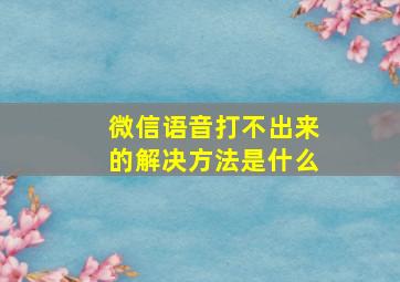 微信语音打不出来的解决方法是什么