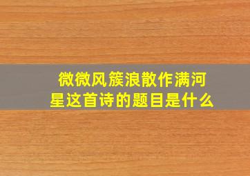 微微风簇浪散作满河星这首诗的题目是什么