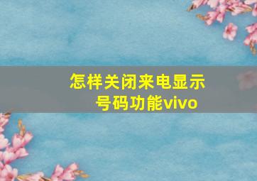 怎样关闭来电显示号码功能vivo