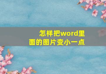 怎样把word里面的图片变小一点